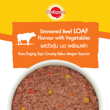 PEDIGREE® Dog Food Wet Adult Simmered Beef Loaf Flavour with Vegetables 10pcs + FREE 2pcs Wet Adult Beef 80g
